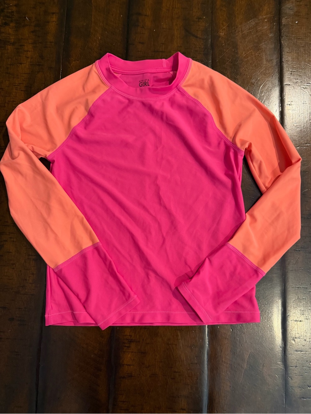 Athleta Girl Hot Pink & Coral Long Sleeve Rash Guard size 8/10
